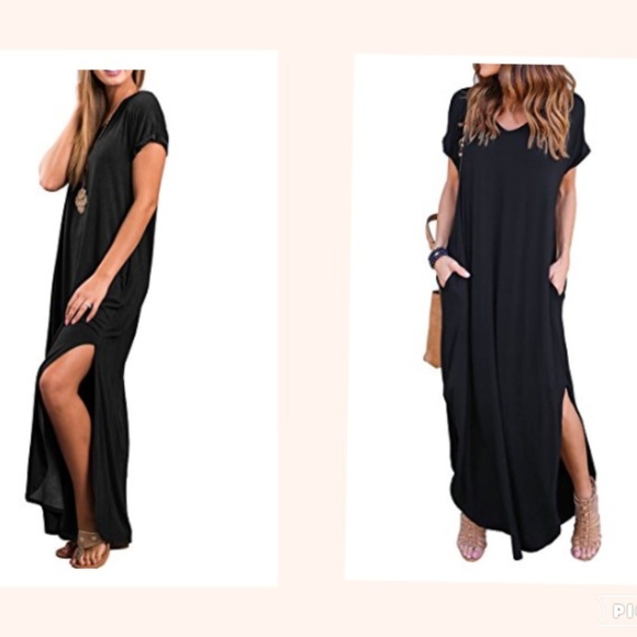 NEW Loose Pocket Split Maxi Dress Black - Picture 1 of 4